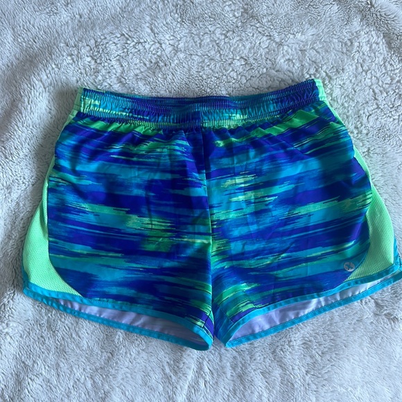 Xersion Quick-Dri Lined Running Shorts Drawstring Blue Green Size Girls L 14 - Picture 1 of 5